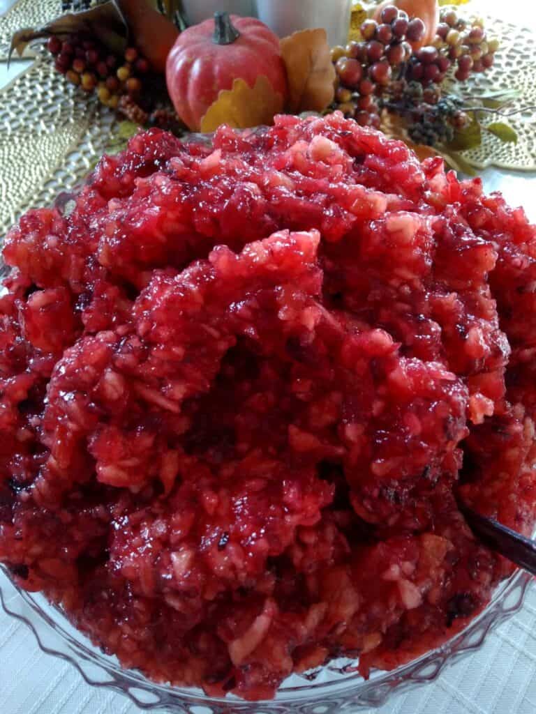 a bowl full of Amish cranberry salad.