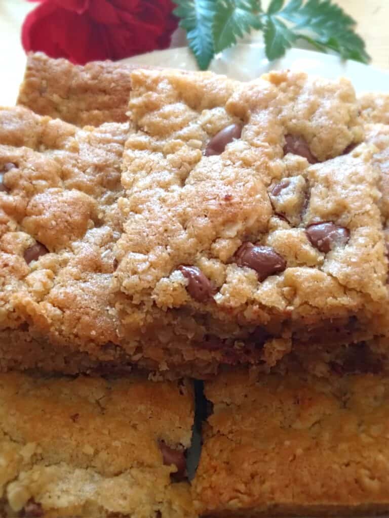 a stack of oatmeal chocolate chip bars.