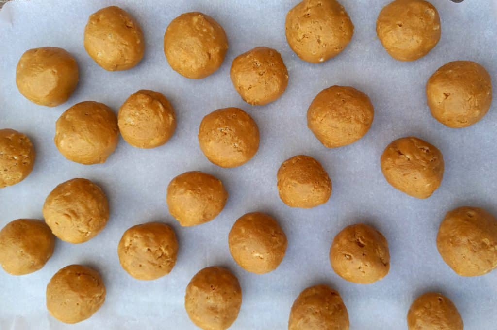 peanut butter balls ready to be dipped