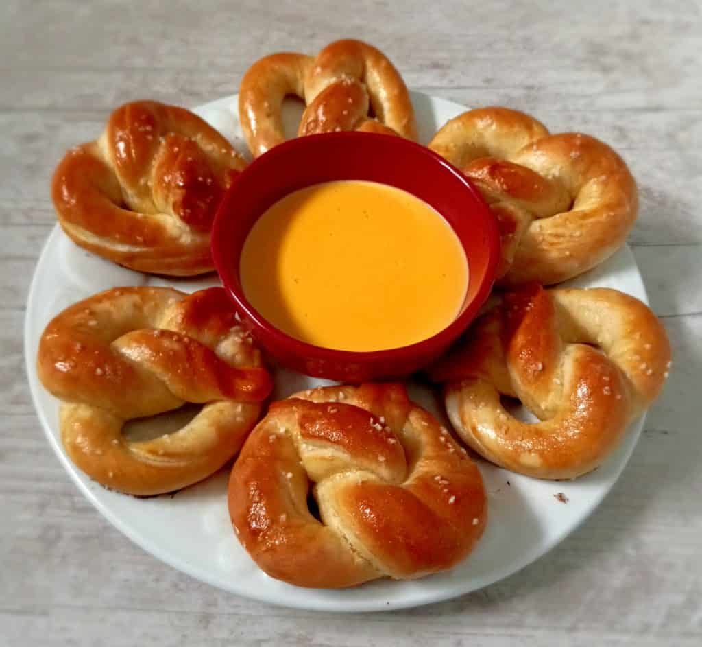 cheese dip with Amish pretzels