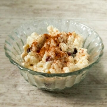 PA Dutch rice pudding with raisins and sprinkled with cinnamon
