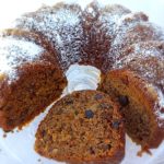 Amish applesauce cake dusted with powdered sugar