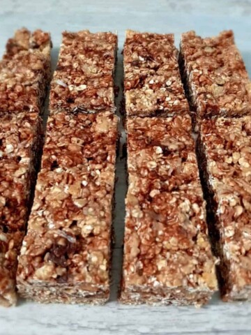 homemade amish granola bars on a white background.