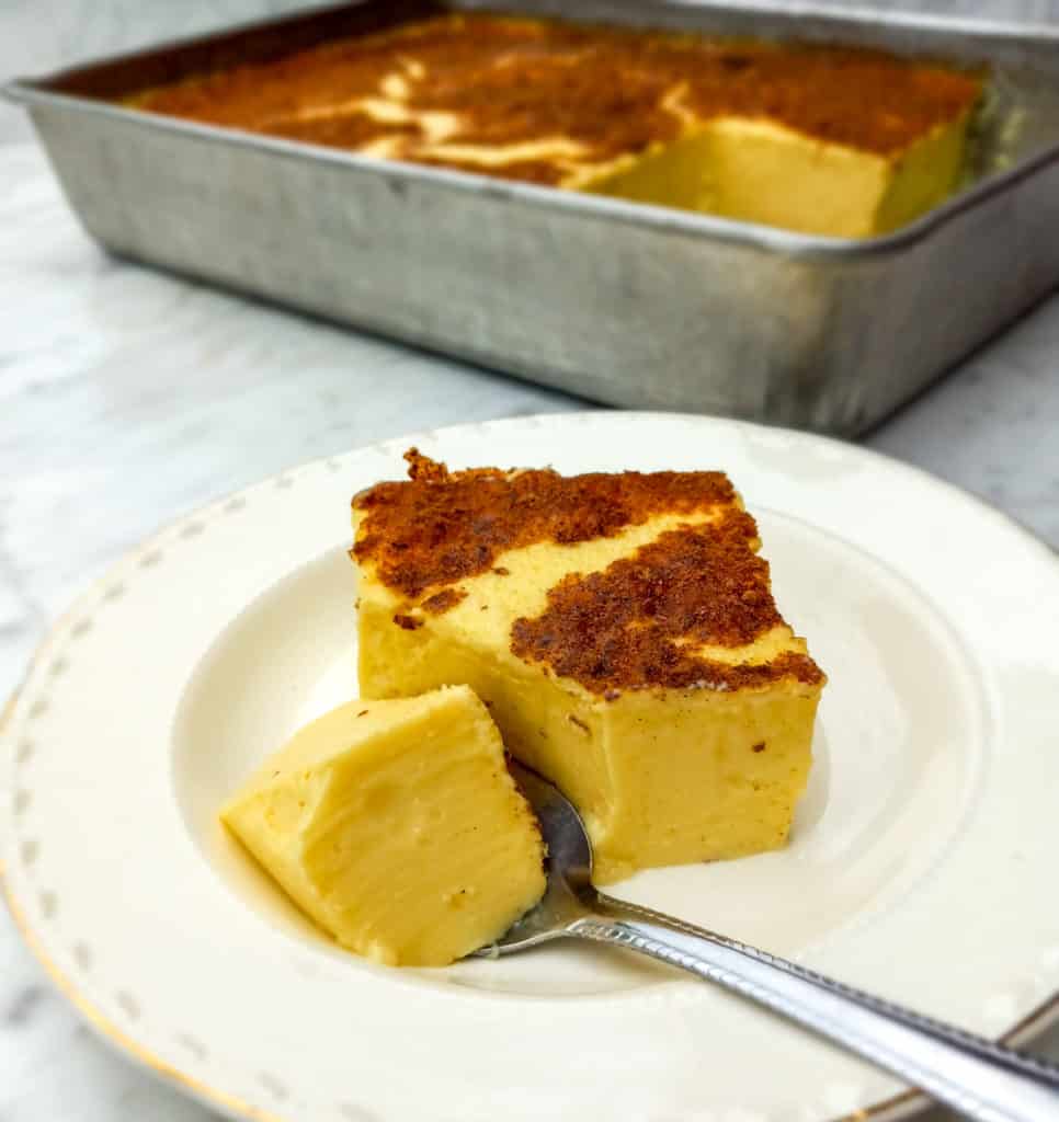 9x13" pan-of-egg-custard-and-a-slice-on-a-plate
