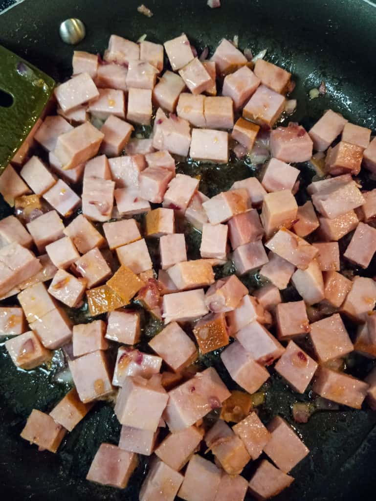 cooked onions and ham