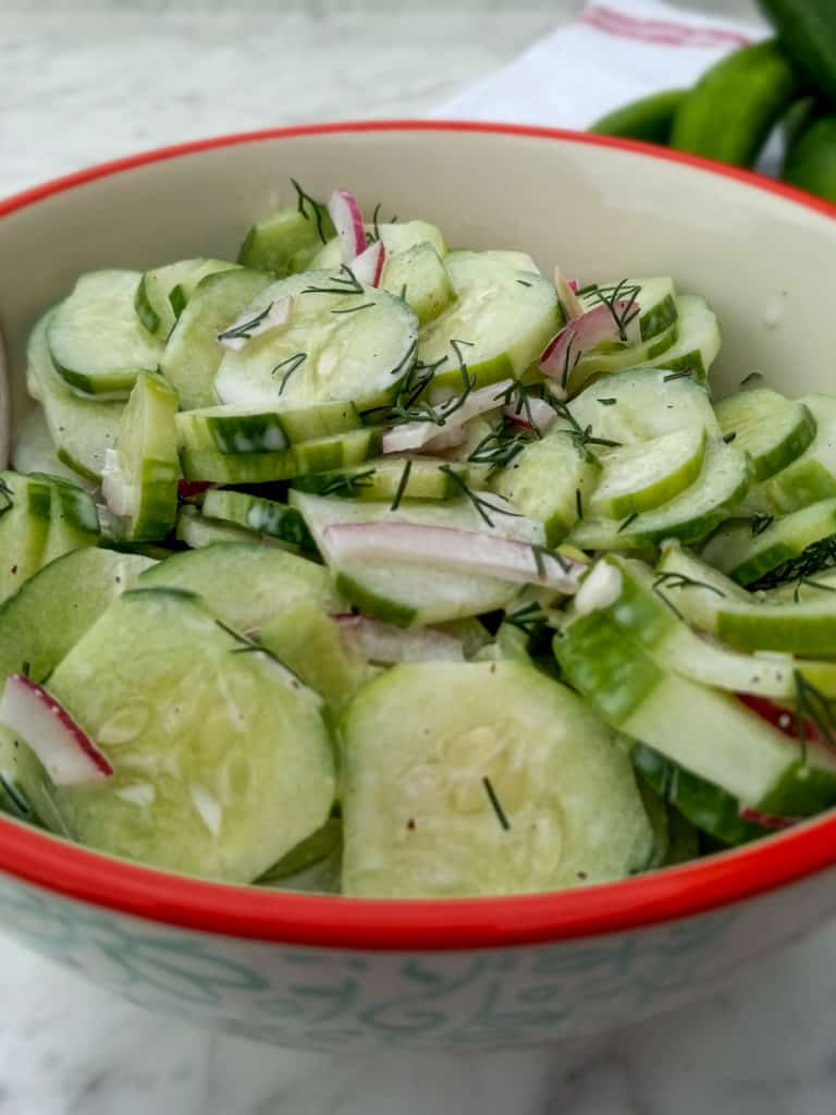 Amish cucumber salad in bowl