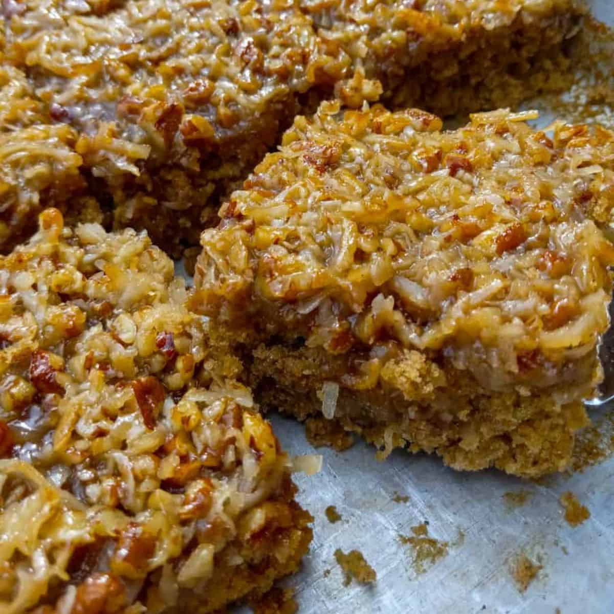 oatmeal cake with coconut topping in a pan