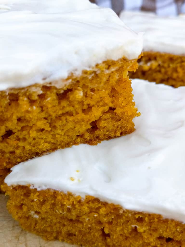 pumpkin cake bars with frosting
