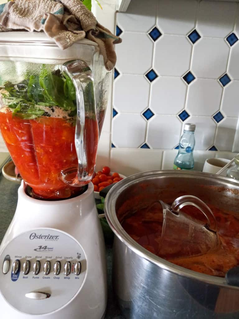blender of tomatoes and basil