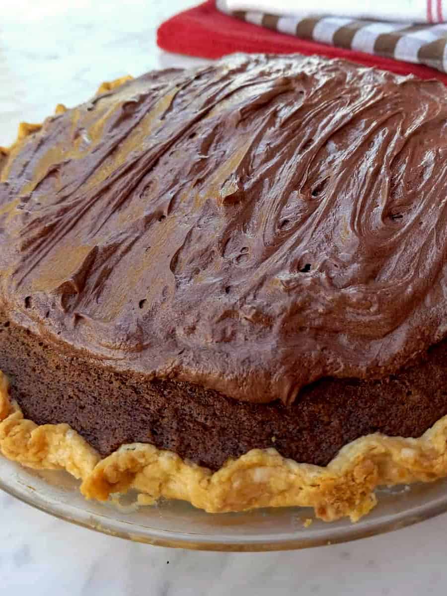 a 9" chocolate shoofly pie ready to slice and eat.