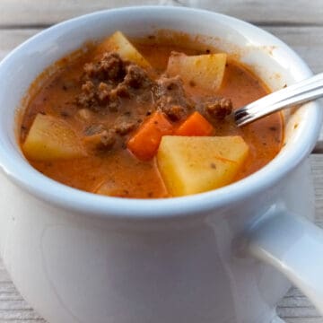 cup of hearty hamburger soup
