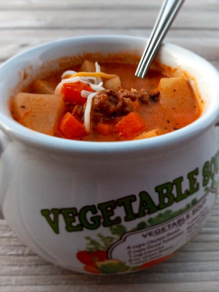 vegetable soup cup full of hamburger soup