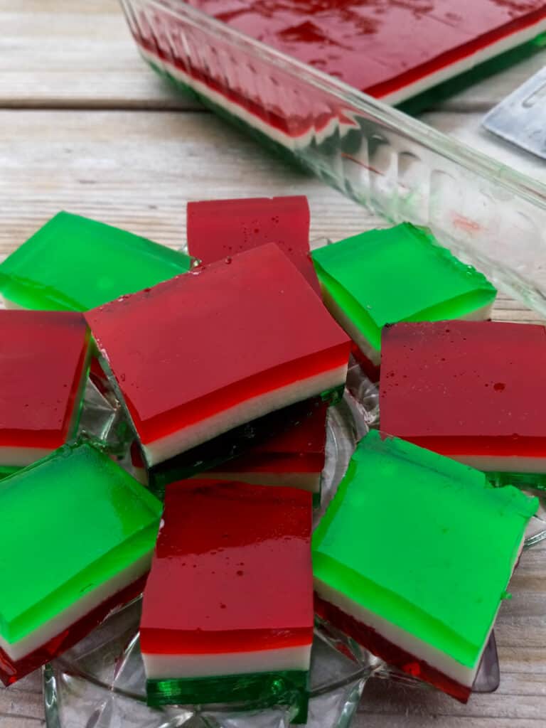 stack of layered finger jello on plate
