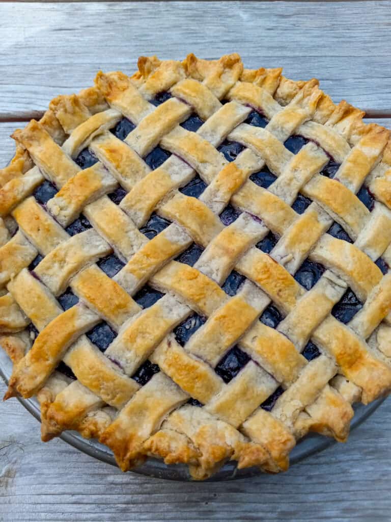 9" Amish blueberry pie with a lattice top