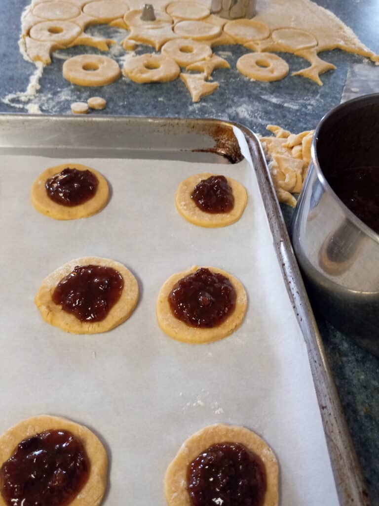 cookie circles on tray with raisin filling
