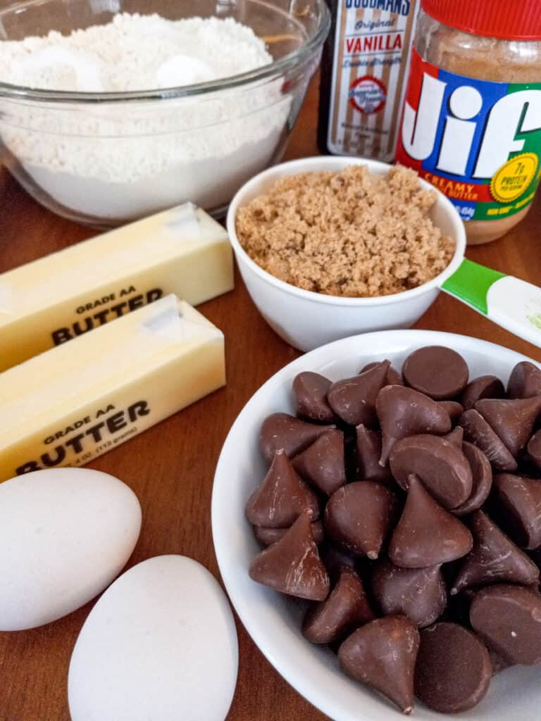 ingredients for making peanut butter Hershey kiss cookies