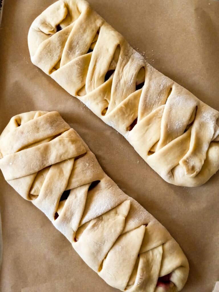 two butter braid pastries ready to bake