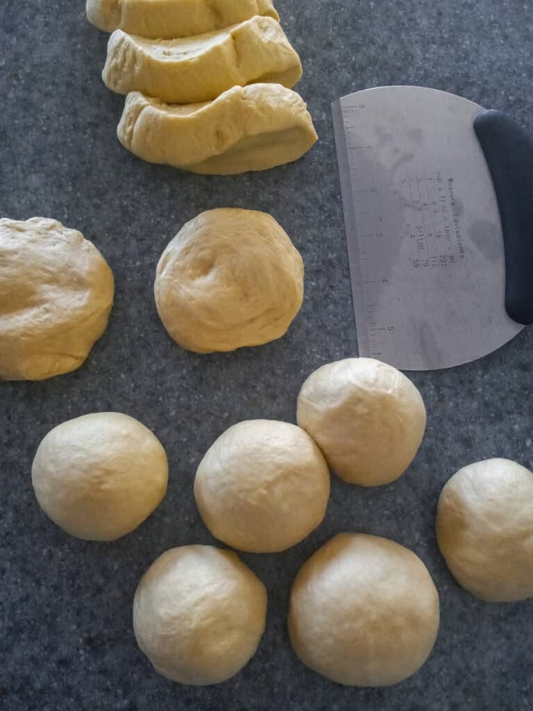 dividing dough and making buns