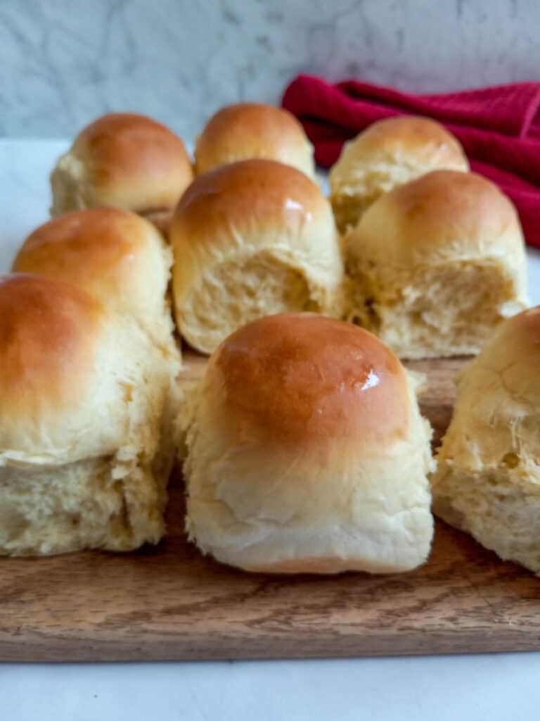 board with Amish yeast rolls
