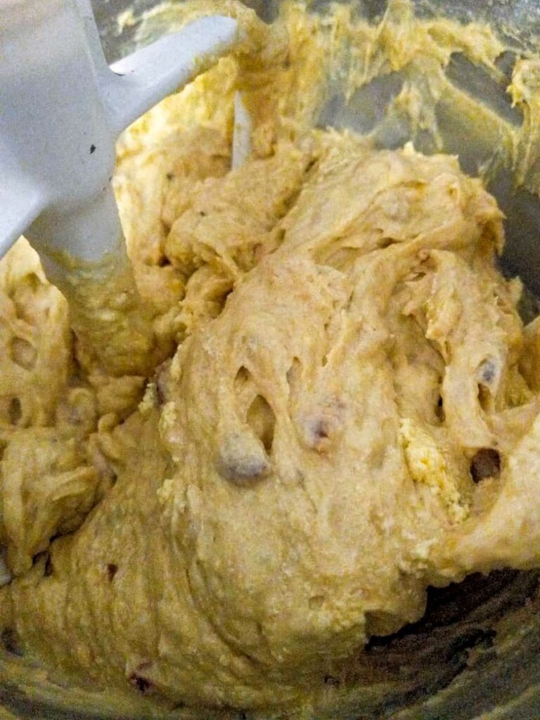 mixing the batter with paddle attachment.