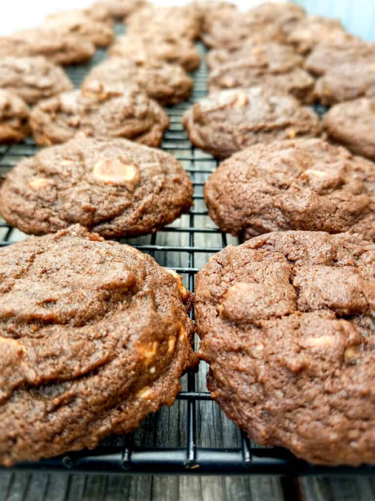 chocolate peanut butter cookies on a cooling rack