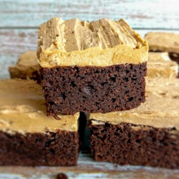 thick and fudgy Amish coffee brownies with coffee frosting