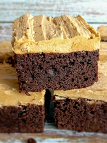 thick and fudgy Amish coffee brownies with coffee frosting