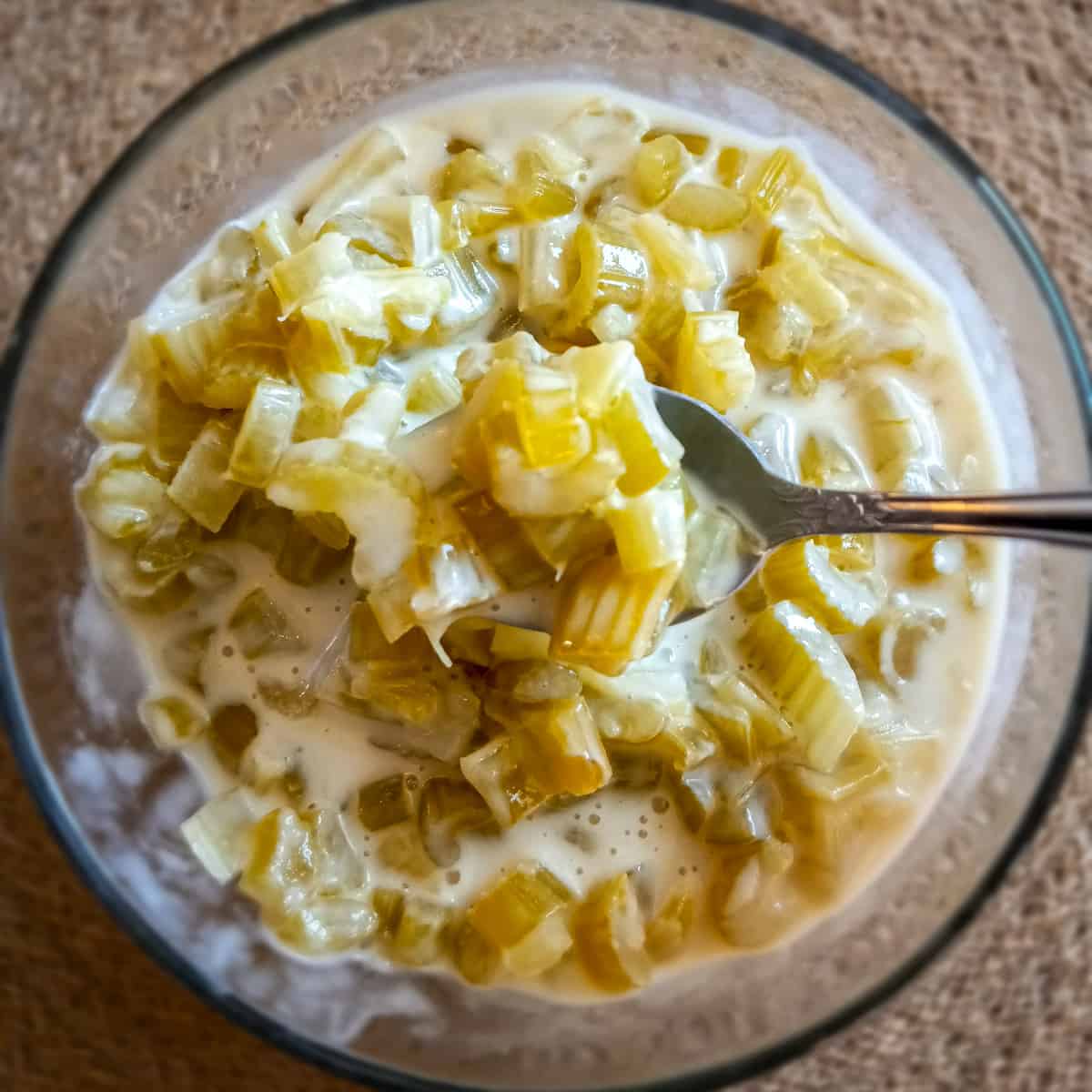 a bowl of Amish creamed celery.