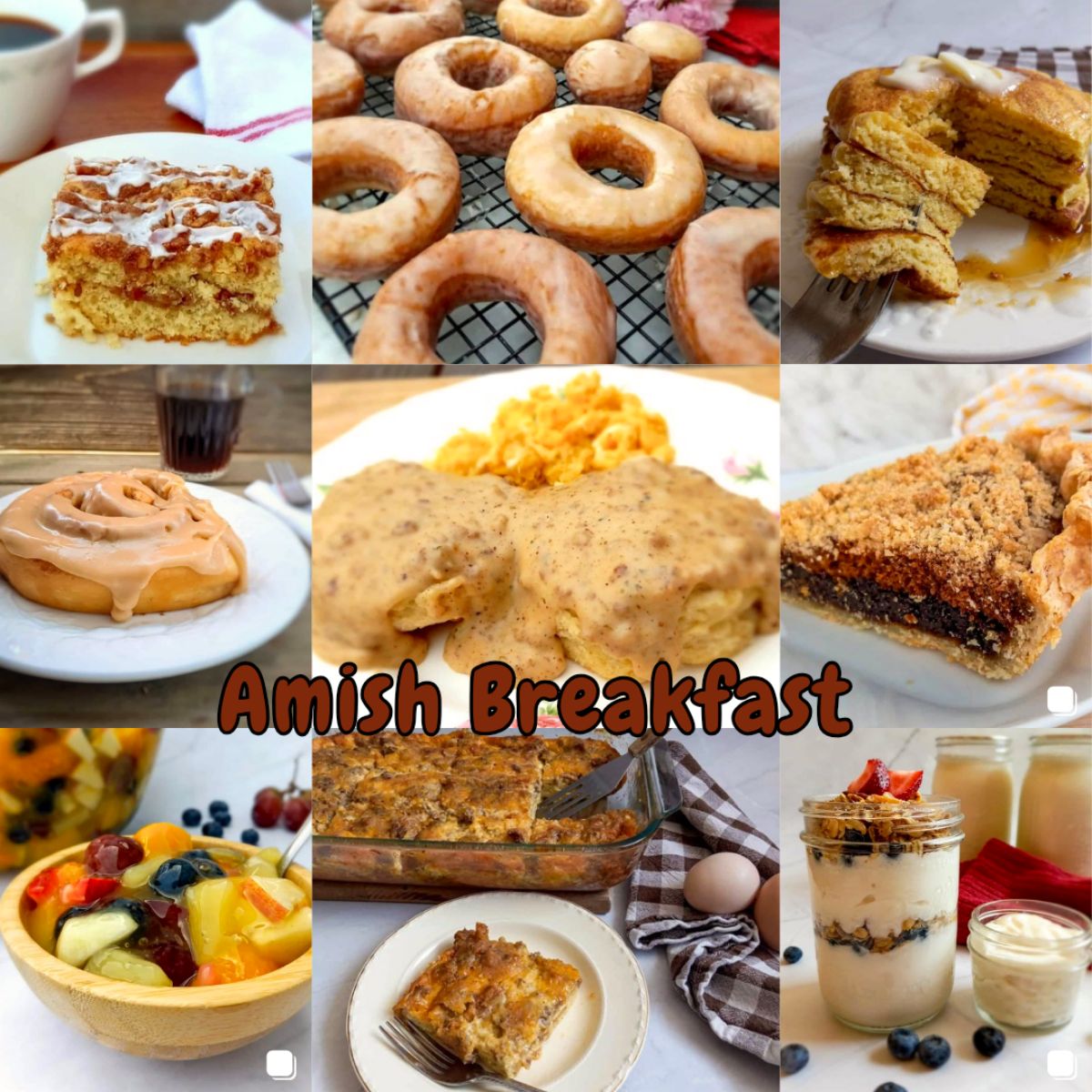 9 featured images for hearty Amish breakfast dishes.