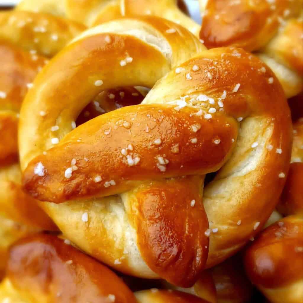 homemade Pa Dutch golden soft pretzels.