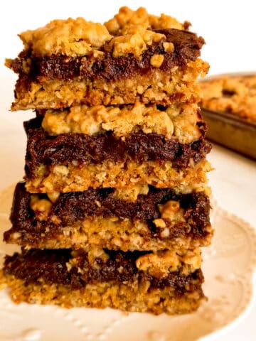 a stack of Amish oat fudge cookie bars.