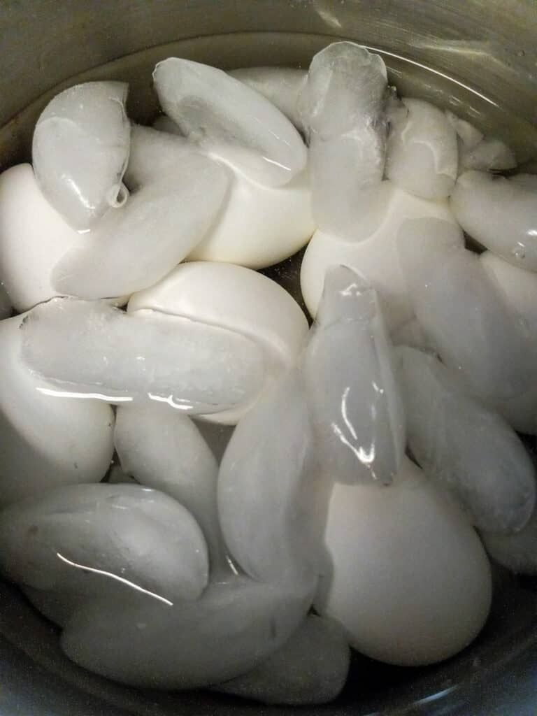 boiled eggs covered in ice water.