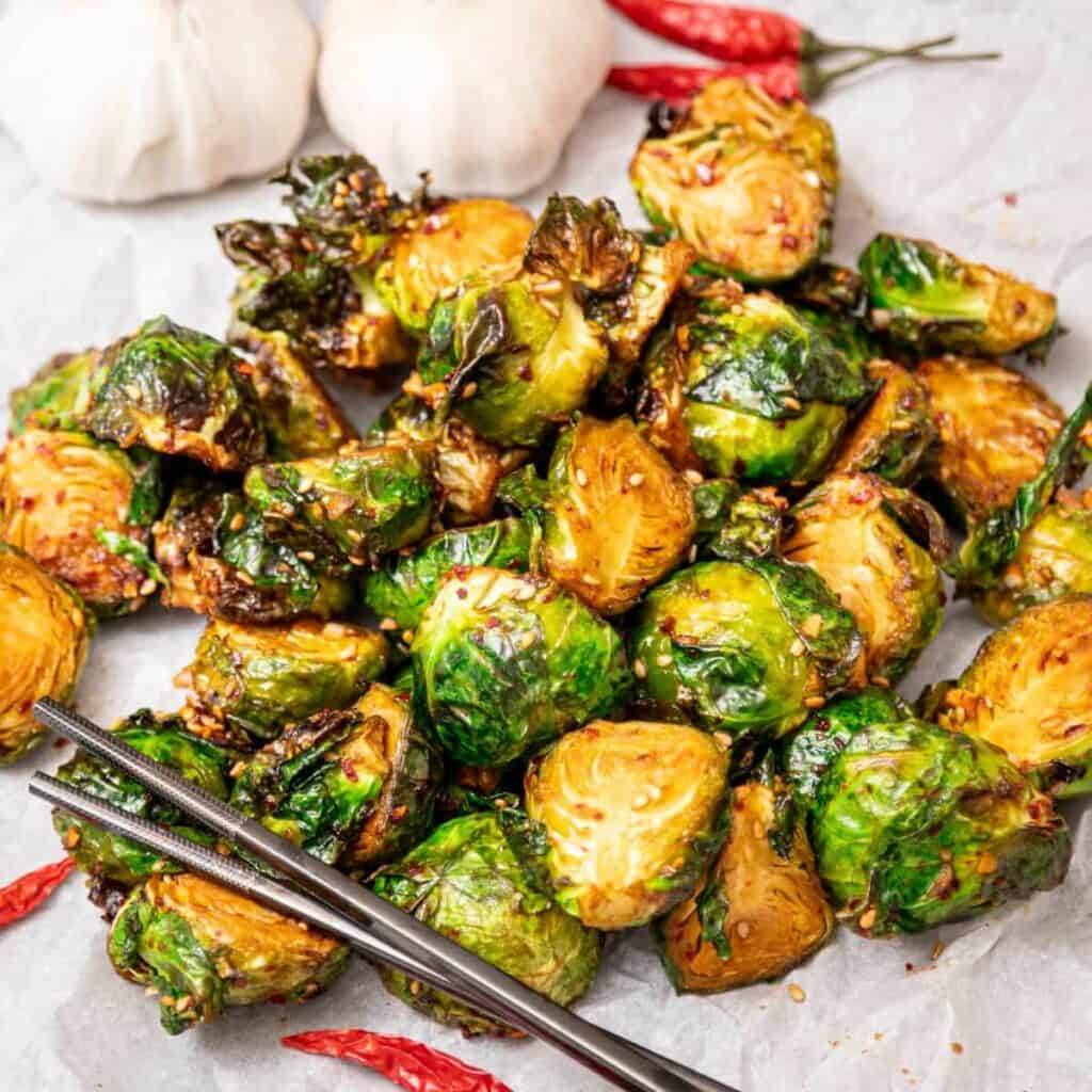 delicious looking roasted brussel sprouts.