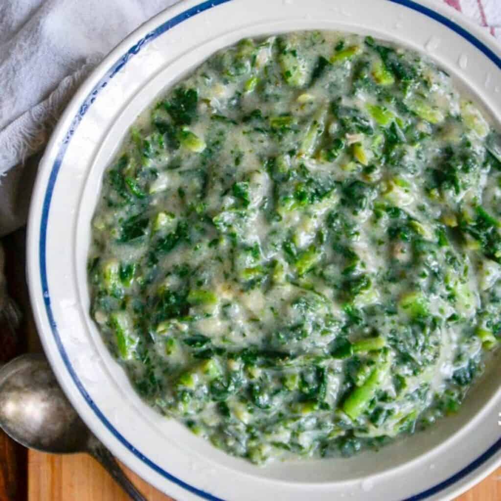 a dish of creamed greens.