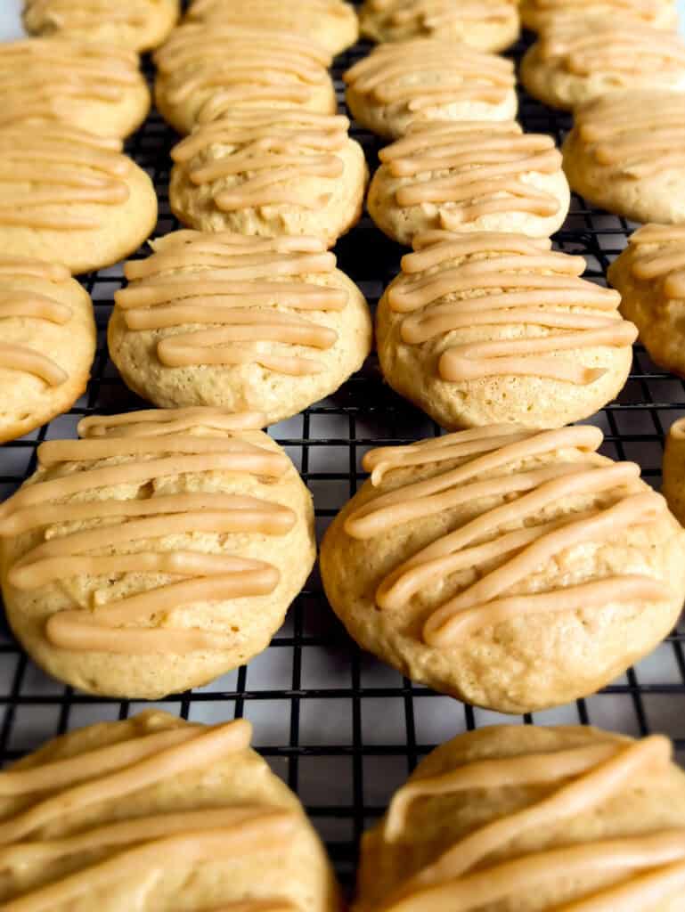 buttermilk cookies on a wire cooling rack.