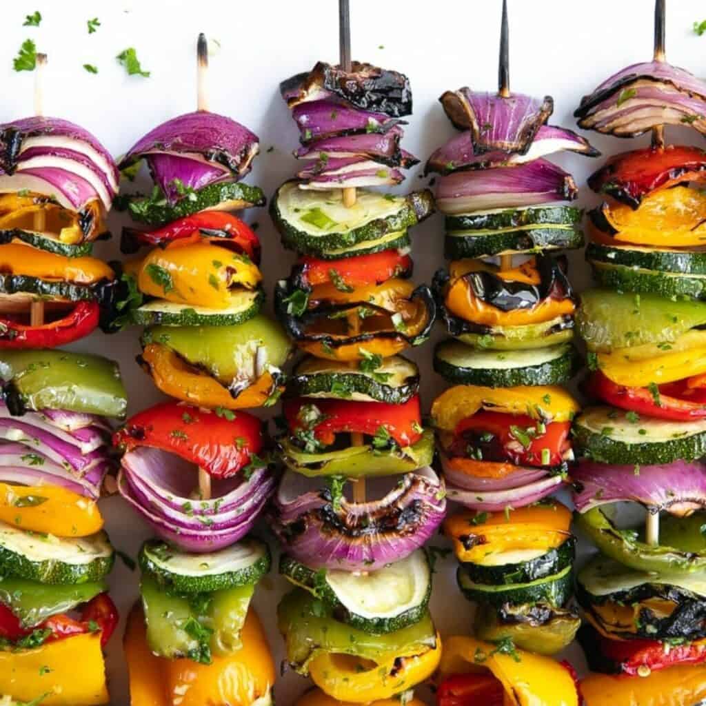 grilled veggie kabobs on skewers.