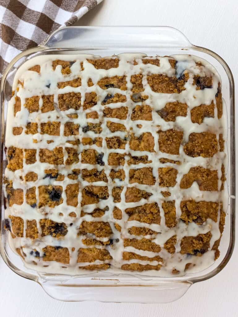 glaze drizzled over top of the coffee cake.