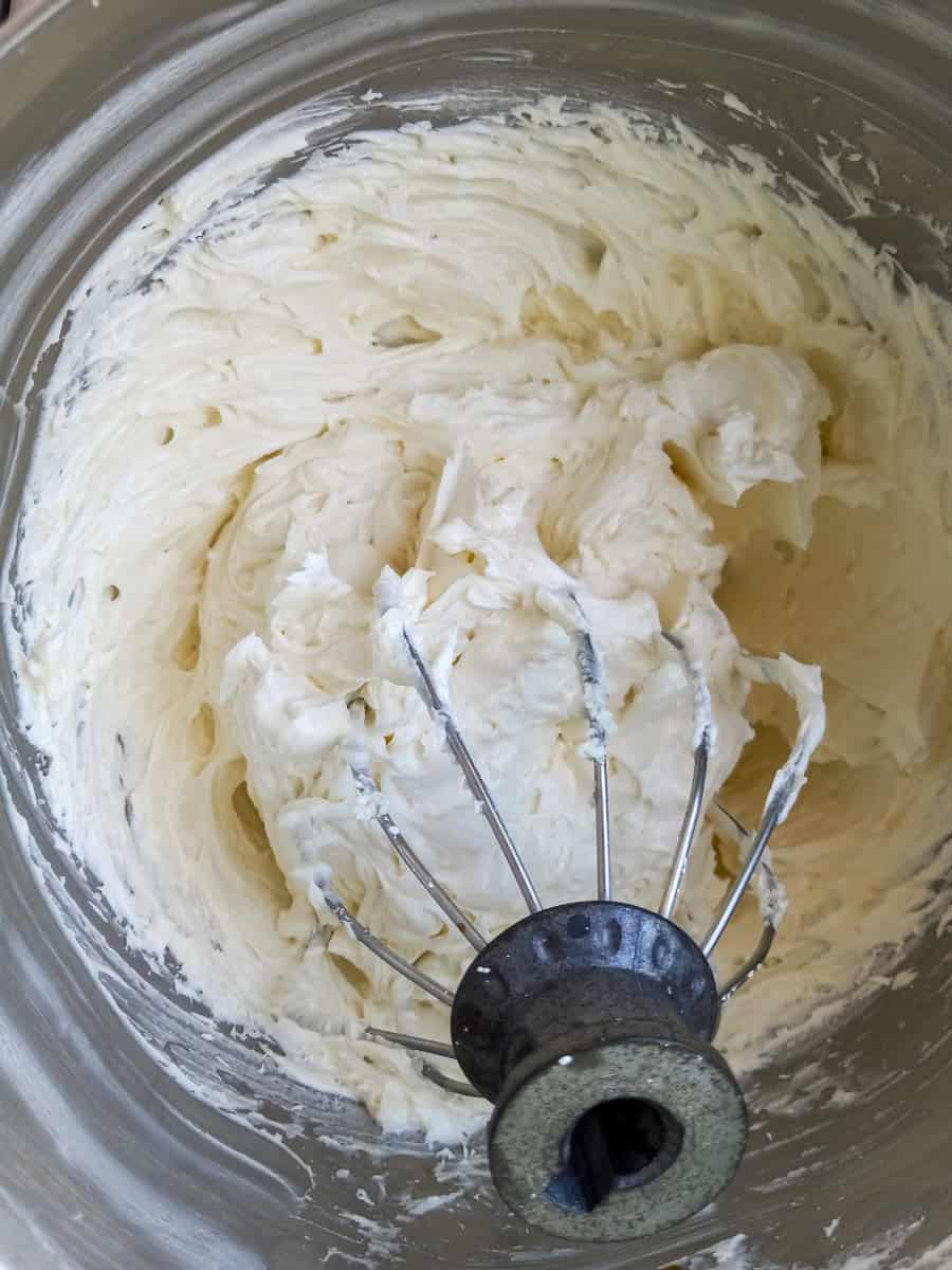 a bowl of whipped buttercream.