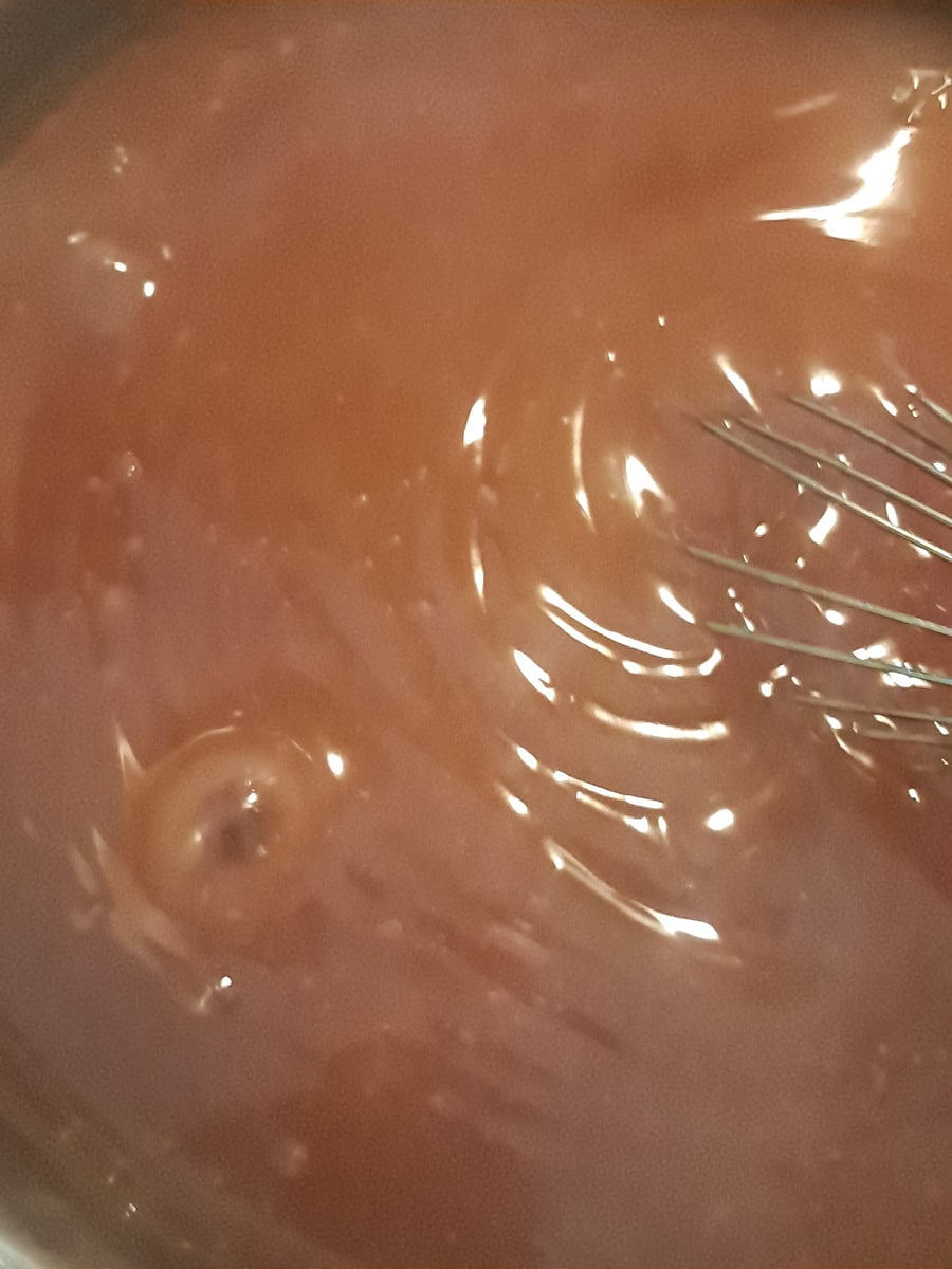 cooking the pie filling syrup.