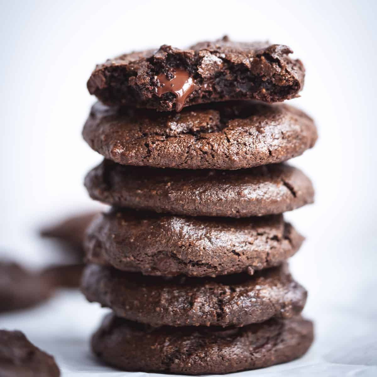 a stack of chocolate tahini cookies.
