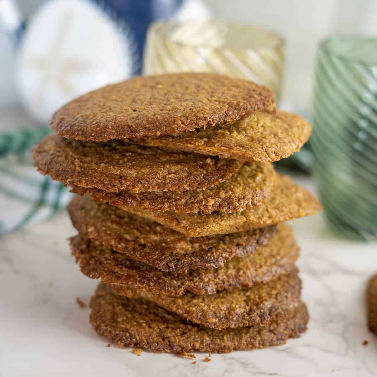 a stack of peanut butter and flax seed cookies.
