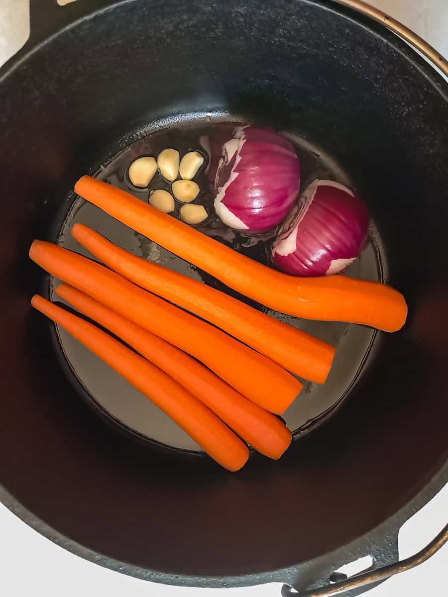 getting ready to sear the veggies in my Dutch oven.