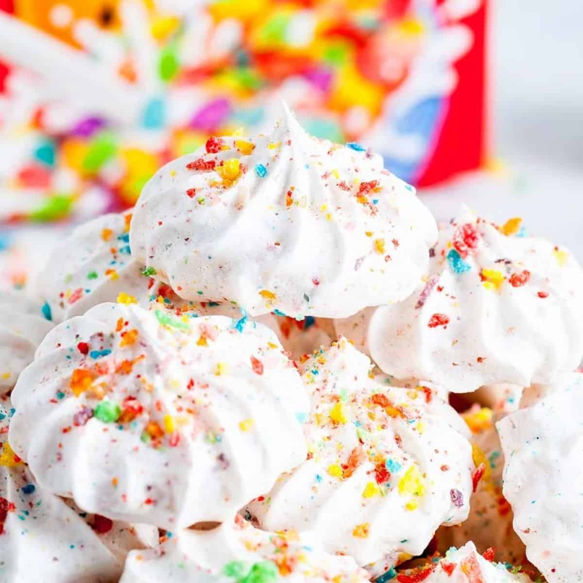 meringue cookies with fruity pebbles.