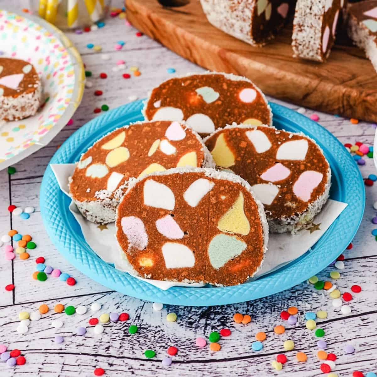 a plate full of lolly cake.