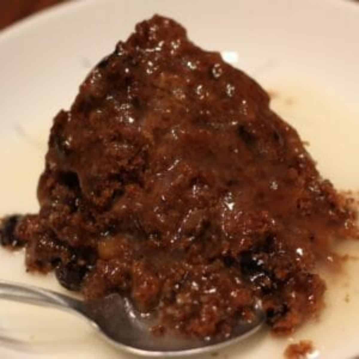 a slice of old-fashioned
suet pudding on a plate.