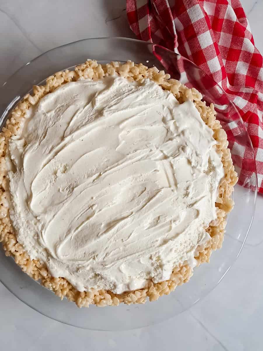 Ice cream pie with Rice Krispie crust.