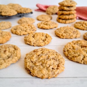 the best oat toffee cookies sitting on a light background.