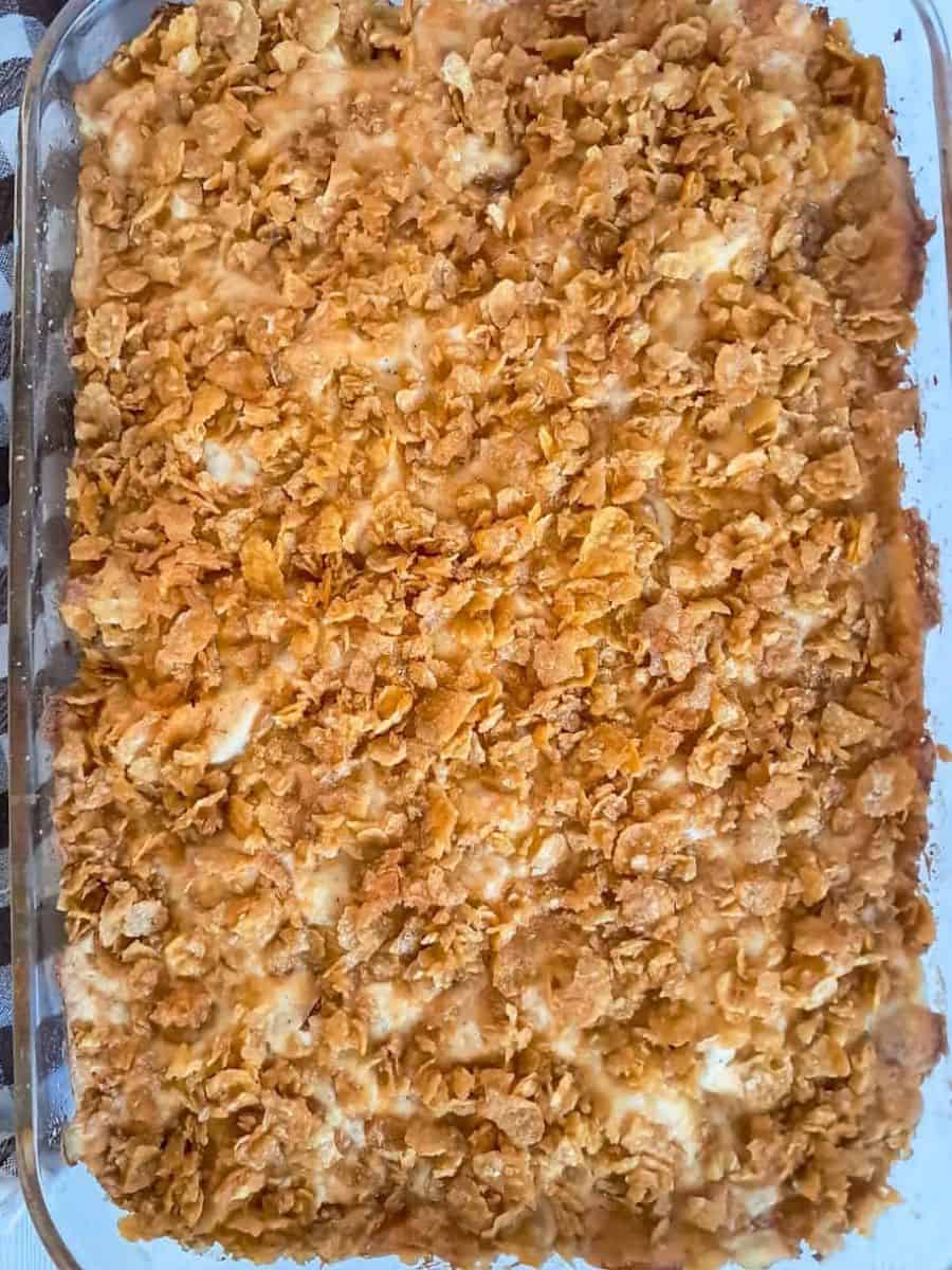 potato and chicken casserole ready to serve.