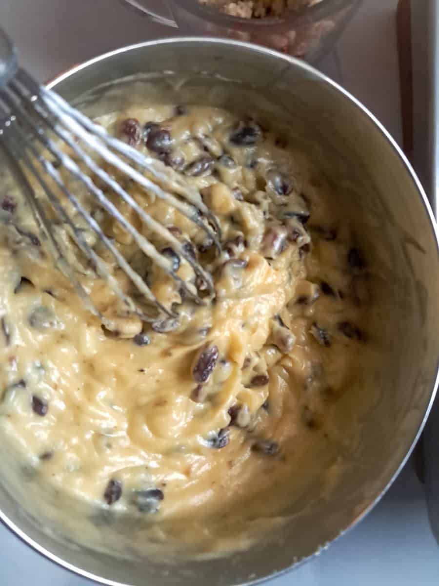 cooked raisin mixture in saucepan.