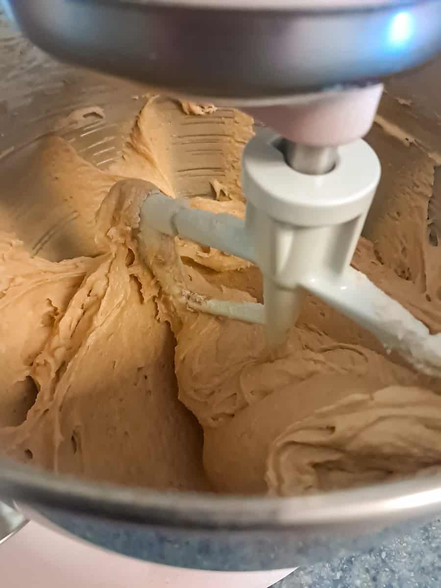 mixing the batter in my Kitchen-Aid mixing bowl.